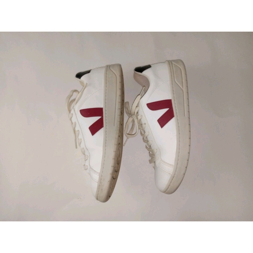 Veja V-12 Leather Marsala Low Top Men's Size 8 Red White & Black Sneakers Shoes - Picture 5 of 11